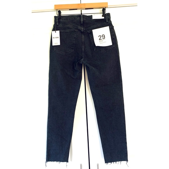 RE/DONE 90s High Rise Jeans Button Fly Washed Black Ankle Crop Redone Size 29 - Picture 2 of 9